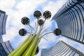 Modern lighting and skyscrapers seen from below