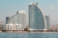 Modern Limassol shoreline seen from the sea. Cyprus Royalty Free Stock Photo