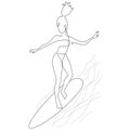 Modern line art style drawing of Surfing girl