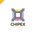 Modern line chip with letter X. Business Technology vector logotype design template.