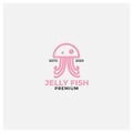 Modern line flat jellyfish or sea jellies  logo design Royalty Free Stock Photo