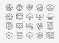 Modern line icons depicting artificial intelligence, cloud computing, data, and cybersecurity concepts Royalty Free Stock Photo