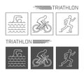 Modern line logo triathlon. Vector black and white figure triath Royalty Free Stock Photo