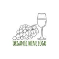 Modern line style logo with grapes, leaf and glass of wine. Royalty Free Stock Photo