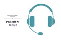 Modern linear icon design. Headphones with Microphone vector sign template