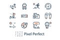 Modern linear icons on the theme of travel