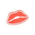 Modern Lips prints on a white background. Vector womans girl lipstick kiss mark.