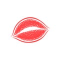 Modern Lips prints on a white background. Vector womans girl lipstick kiss mark.