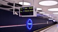 A modern live departure train board above a Warsaw metro line 2 platform. Departure sign in Warszawa Mlynow metro train station. Royalty Free Stock Photo