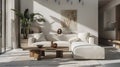 a modern living room adorned with elegant white furniture, inspired by the serene beauty of Dutch landscapes, exuding a