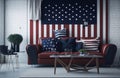 modern living room with american flag and red blue tone celebrating Independence Day 4th july concept Royalty Free Stock Photo