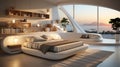 modern living room with a bed and sea view sunset Royalty Free Stock Photo