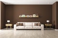 Modern living room with beige sofa 3d rendering