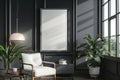 Modern Living Room With Black Walls and White Chair. Generative AI Royalty Free Stock Photo