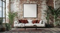 Modern Living Room with Brick Wall and Plants Royalty Free Stock Photo