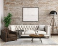 modern living room with brick wall and white sofa Royalty Free Stock Photo