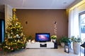 Modern living room at Christmas season.