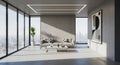 Modern Minimalist Living Room with Panoramic City View Royalty Free Stock Photo