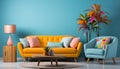 Modern living room with comfortable blue sofa and elegant decor generated by AI Royalty Free Stock Photo