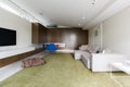 Modern living room with custom walnut cabinetry