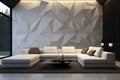A modern living room with a 3D geometric wall pattern Royalty Free Stock Photo