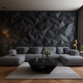 A modern living room with a 3D geometric wall pattern Royalty Free Stock Photo