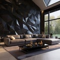 A modern living room with a 3D geometric wall pattern Royalty Free Stock Photo