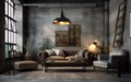 Modern living room in a dark style. A stylish office of a psychologist, a sofa and an armchair Royalty Free Stock Photo