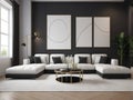 Modern living room with design furniture sofa couch light interior furniture white black relax in luxury cocooning