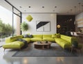 modern living room design with glass walls and furnished with sofa generative photo ai