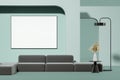 Modern living room featuring a blank canvas on a light green wall Royalty Free Stock Photo