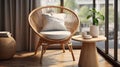 Natural Living Room Concept: 3d Rendering Of Wooden Rattan Chair