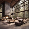 Modern living room with fireplace