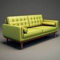 Retro Mid-century Green Leather And Wooden Sofa Design