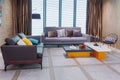 Modern living room furniture in house Cloth sofa floor window