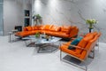 Modern living room furniture in house Orange leather sofa Royalty Free Stock Photo