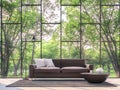 Modern living room with garden view 3d rendering Image Royalty Free Stock Photo