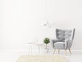 modern living room with grey armchair and lamp. scandinavian interior design furniture. Royalty Free Stock Photo