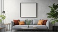 Modern Living Room with Grey Sofa and Blank Canvas Royalty Free Stock Photo