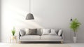 Modern living room with grey sofa and lamp. scandinavian interior design furniture. generative ai Royalty Free Stock Photo