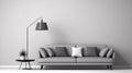 Modern living room with grey sofa and lamp. scandinavian interior design furniture. generative ai Royalty Free Stock Photo