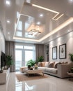 modern living room interior with beautiful chandelier