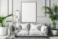 Modern Living Room Interior with Blank Poster Frame on Concrete Wall Royalty Free Stock Photo