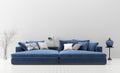 Modern living room interior with blue sofa, wall mock up Royalty Free Stock Photo