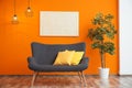 Modern living room interior with comfortable gray sofa Royalty Free Stock Photo