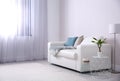 Modern living room interior with comfortable sofa. Royalty Free Stock Photo