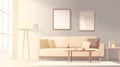 Modern Living Room with Sofa, Coffee Table, and Floor Lamp in Sunlight Royalty Free Stock Photo