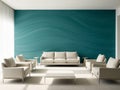 Modern Living Room Interior Design With Teal Wave Wall. Royalty Free Stock Photo