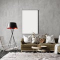 Modern living room interior design with white carpet and empty picture frame on the wall Royalty Free Stock Photo