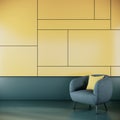 Modern living room interior design. yellow wall with geen sofa. 3d render